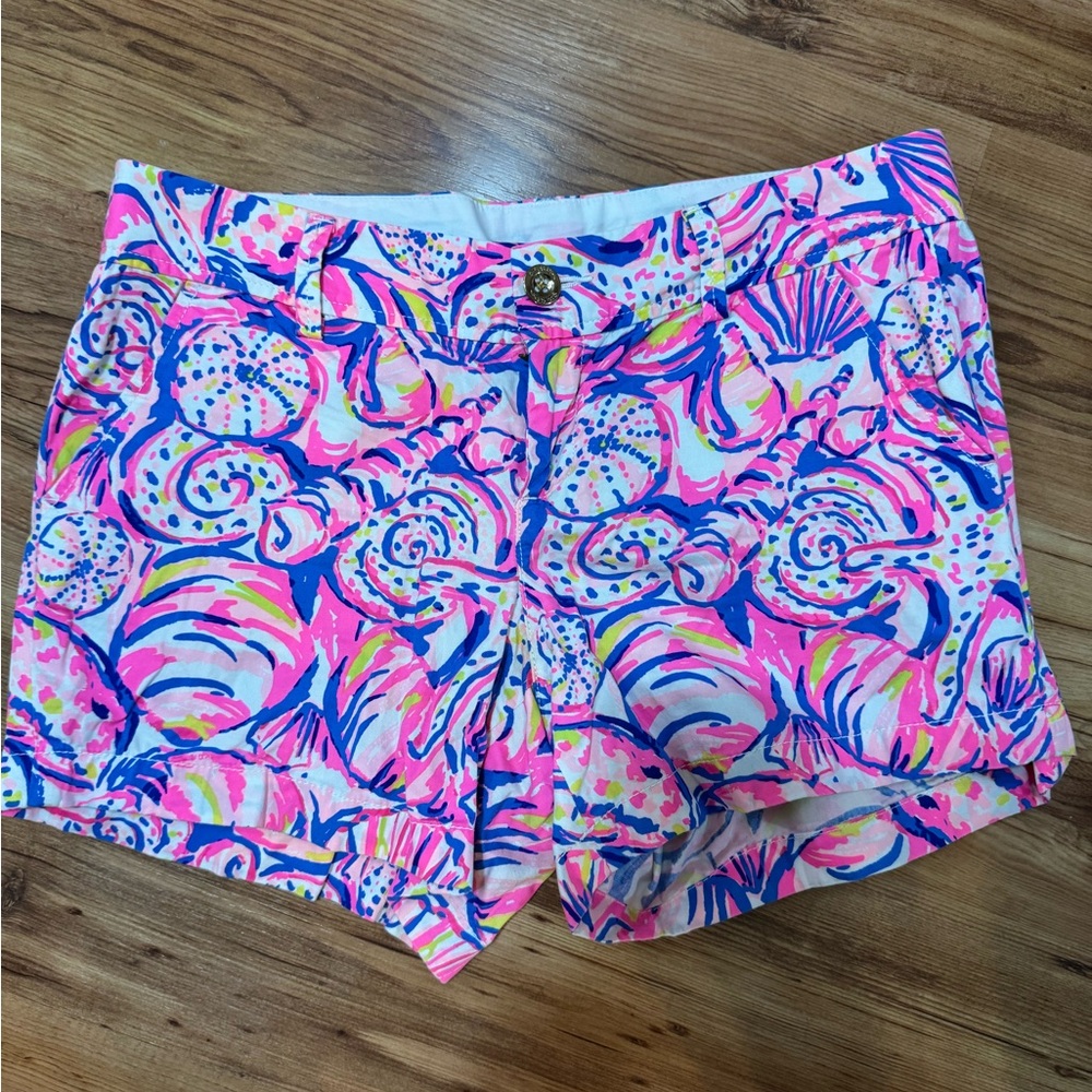 Lilly Pulitzer Pink Multi Shell-Print High Waist Shorts